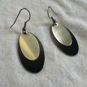 Handmade Silver and Black Metal Oval Earrings